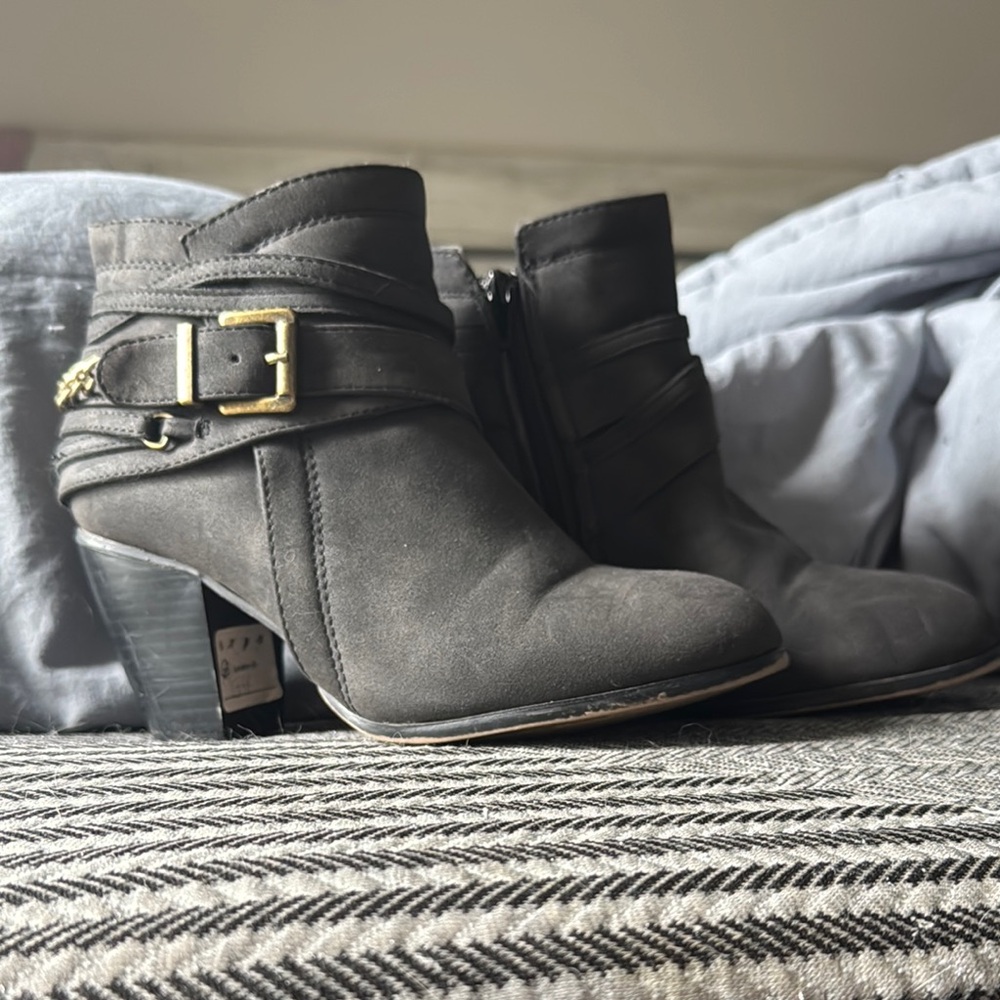 Stylish Black Ankle Boots with Gold Buckle
